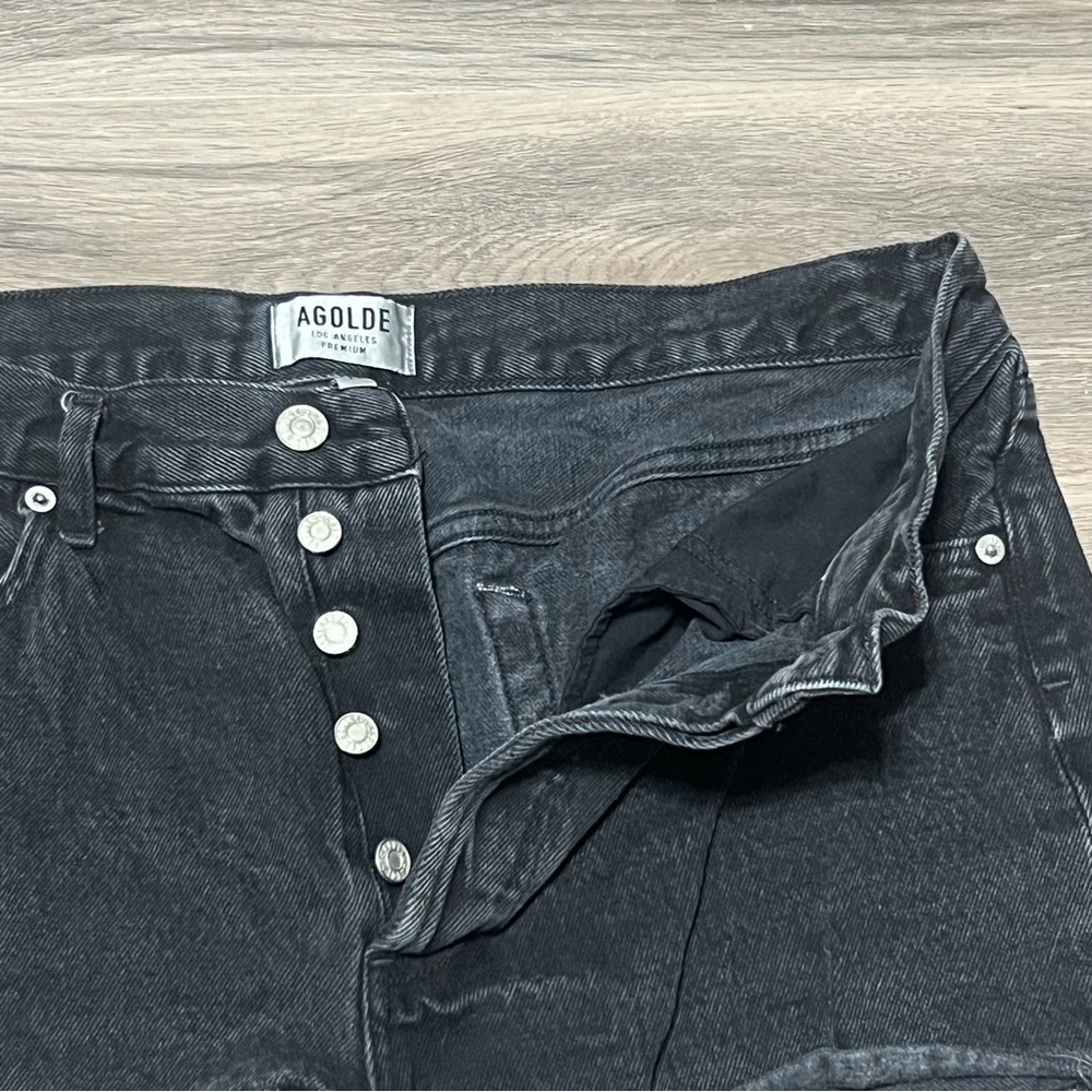 Agolde 29 Jean Shorts Black Parker Vintage Cut Off Button Fly High Rise Raw Hem - Picture 2 of 9